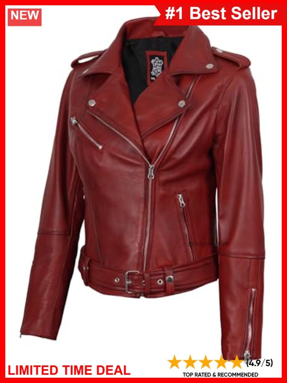 Asymmetrical Real Lambskin Leather Jacket Women Belted Moto Biker Style